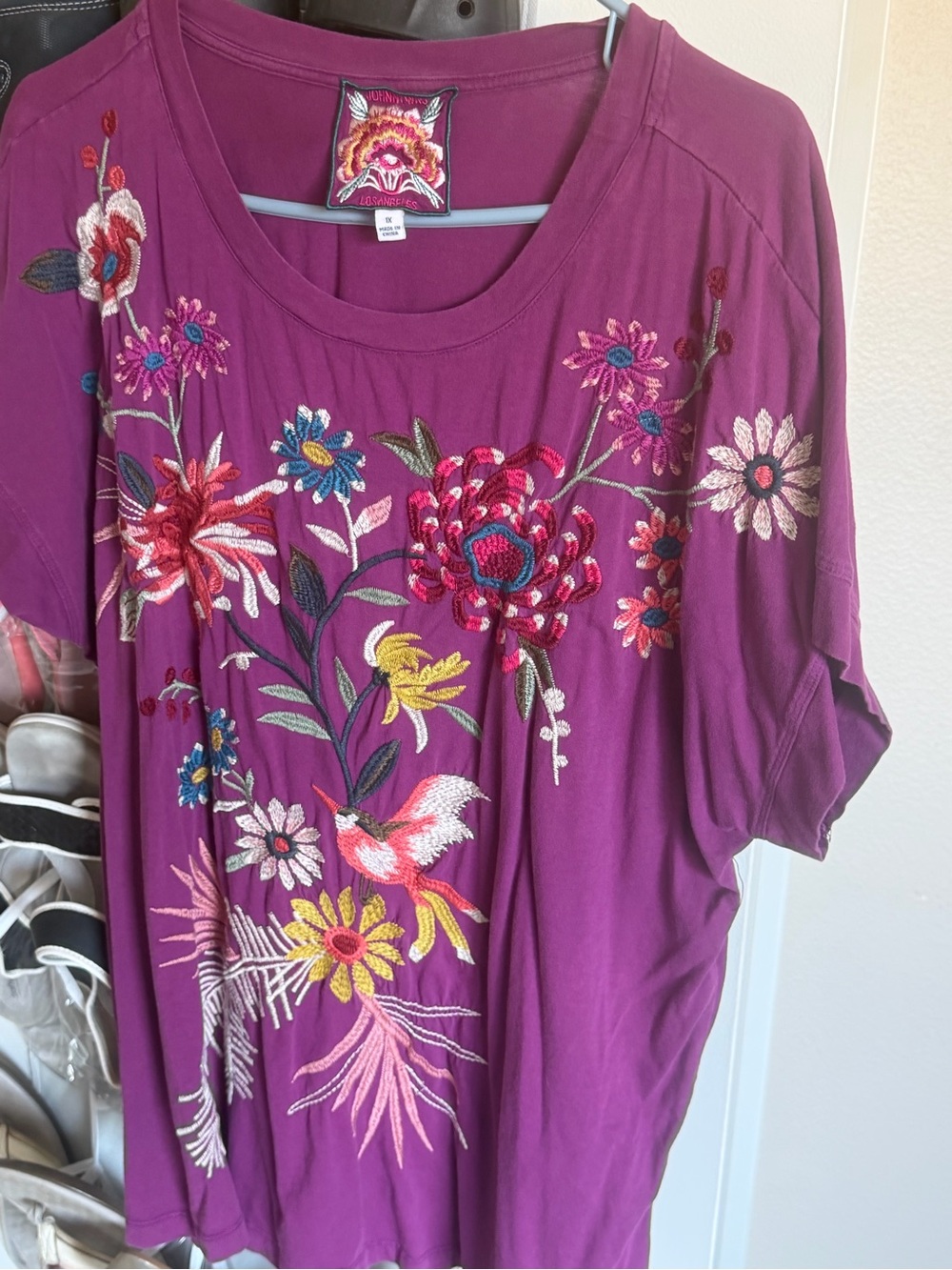 Johnny Was Embroidered Floral Purple Women’s Top